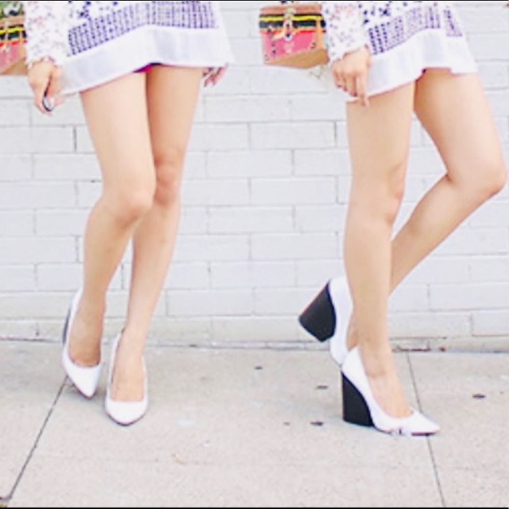 ZARA WOMAN BLACK AND WHITE POINTY TOE WEDGE HEELS